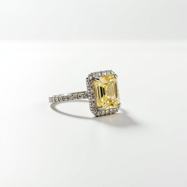 Yellow Emerald cut diamond Engagement Ring
