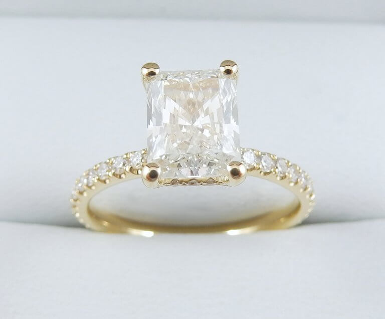 1.50ct Radiant Diamond Yellow Gold Hidden Halo ring