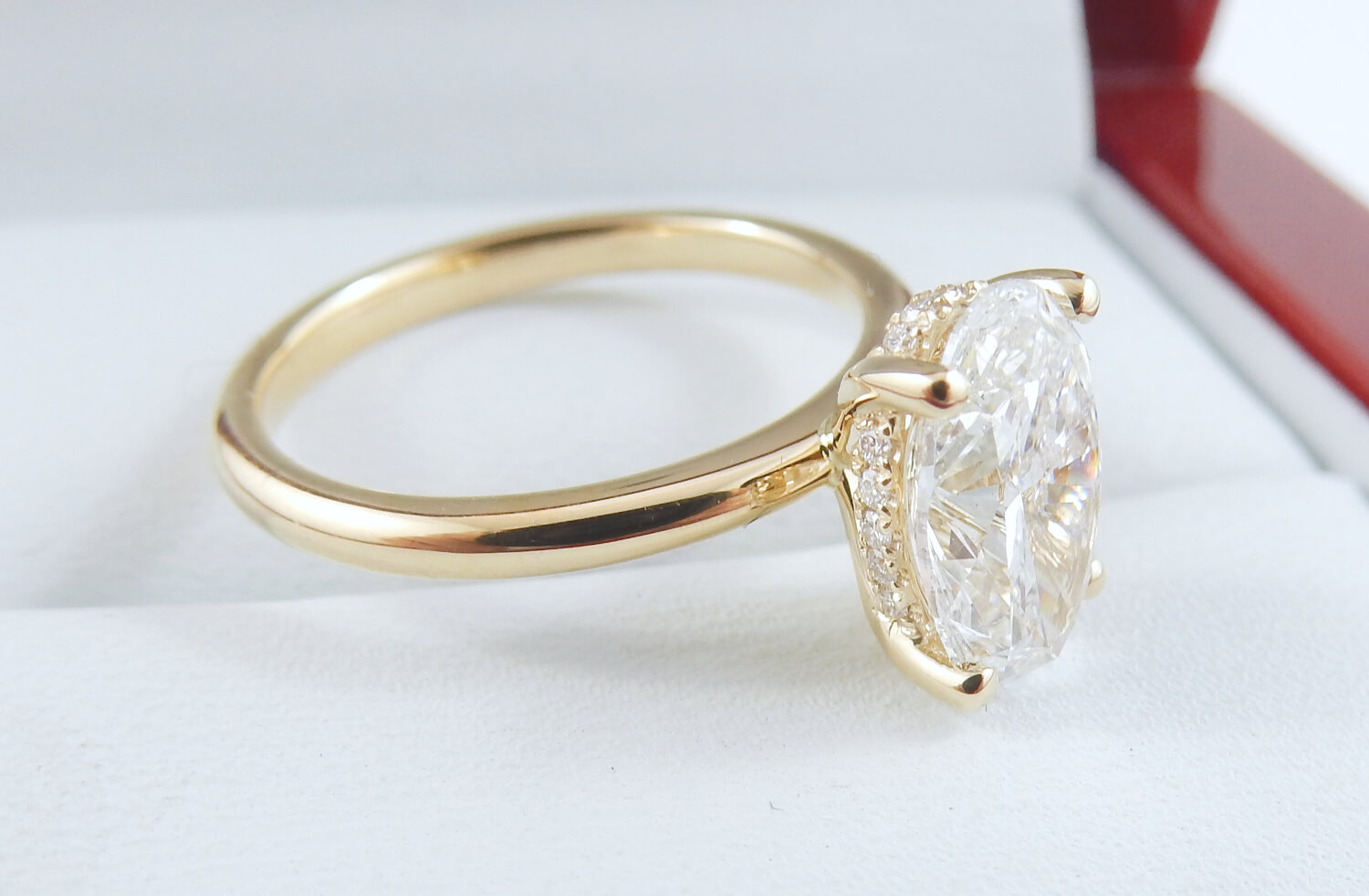 Oval-Cut Hidden Halo Crisscross Diamond Engagement Ring w/ Compass Prongs |  R2412W-SR | Valina Engagement Rings