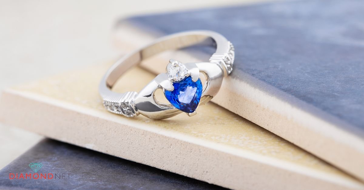 A diamond Claddagh ring symbolizing love, loyalty, and friendship
