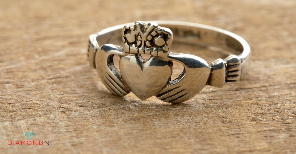 A gold Claddagh ring
