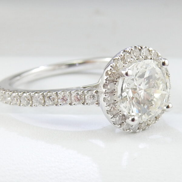 1.02ct 19k White Gold Diamond Halo Engagement Ring