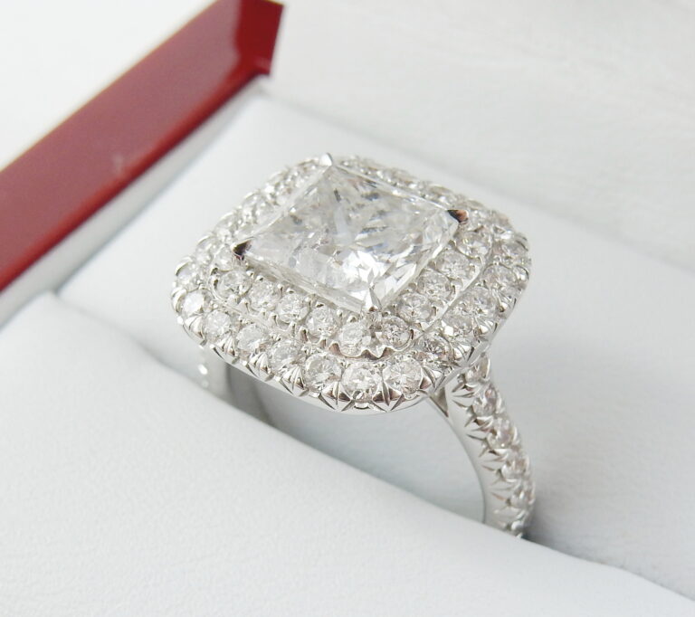 2.76ct Natural Princess Cut in Double Halo Ring