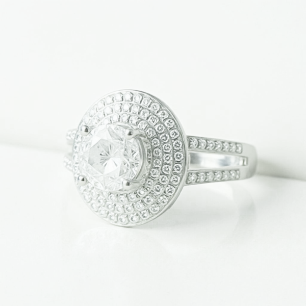 white gold Round Halo Diamond engagement Ring