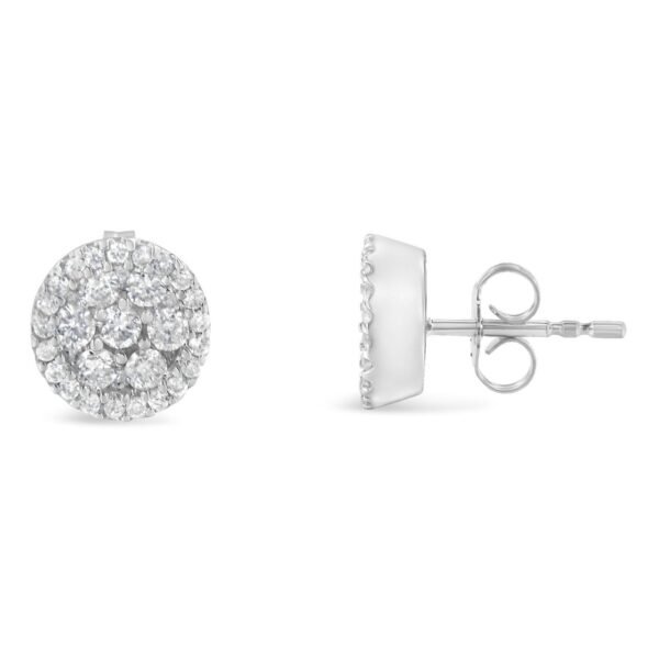 14K White Gold 1.0 Cttw Brilliant-Cut Diamond Halo-Style Cluster Round Button Stud Earrings (H-I Color, I1-I2 Clarity)