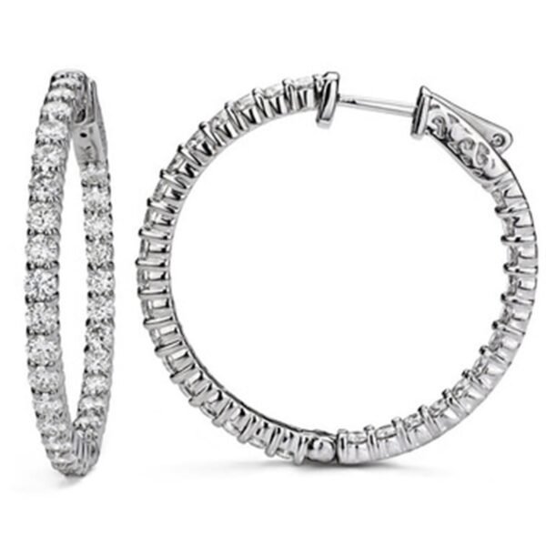 1' Inside out hoop earrings with shared prong set (50) round diamonds & with special spring lock.  D1.07ct.t.w.
