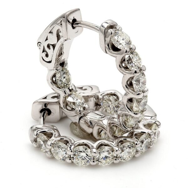 0.75' Inside out hoop earrings with U-prong set (18) round diamonds & with special spring lock.  D1.95ct.t.w.