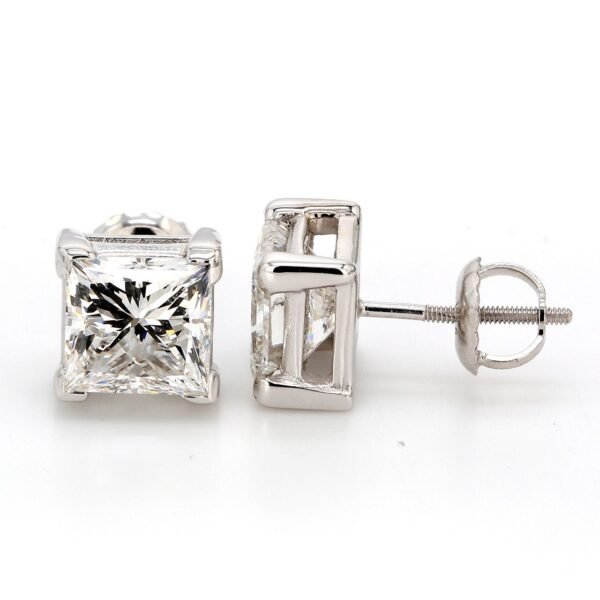 Screw back stud earrings with prong set USA certified F-G/SI3  princess cut diamonds. D1.22ct.t.w.