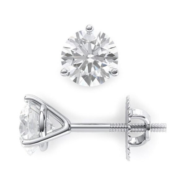 Screw back martini style stud earrings with 3-prong set USA certified J-K/VS2-SI1 round diamonds.  D2.41ct.t.w.