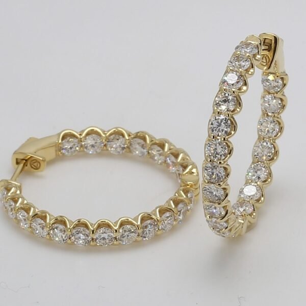 1' Inside out hoop earrings in 18K YG with U-prong set (38) round diamonds.  D3.99ct.t.w.