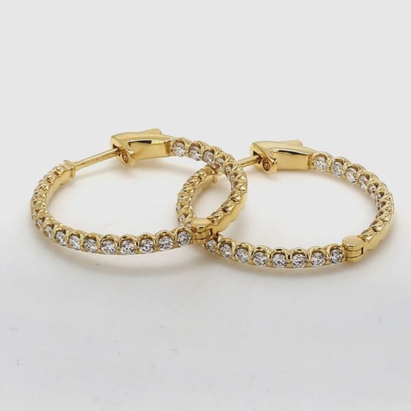 1' Inside out hoop earrings in 18K YG with U-prong set (52) round diamonds.  D1.60ct.t.w.