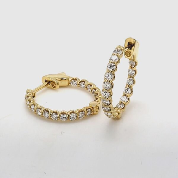 0.75' Inside out hoop earrings in 18K YG with U-prong set (34) round diamonds.  D1.05ct.t.w.