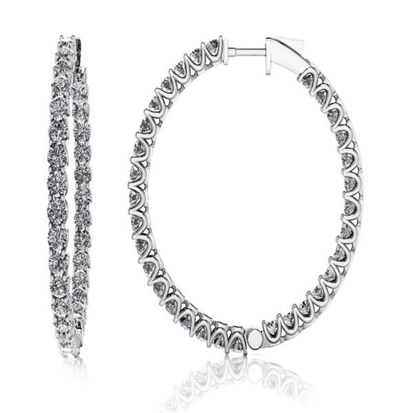 1.5' Inside out hoop earrings with shared U-prong set round diamonds.  D2.56ct.t.w.