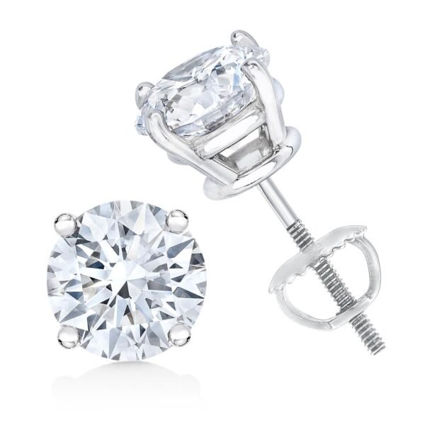 14K White Gold 1.00 Cttw Round Brilliant-Cut Diamond Classic 4-Prong Stud Earrings with Screw Backs (H-I Color, I1-I2 Clarity)