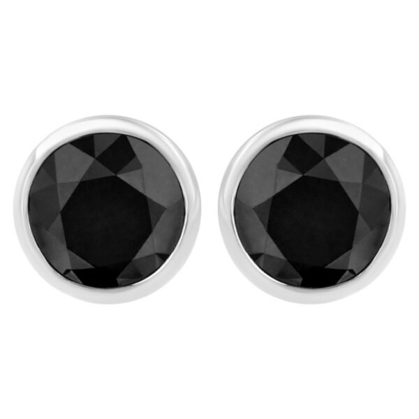 14K White Gold 4.00 Cttw Round Brilliant-Cut Black Diamond Bezel-Set Stud Earrings with Screw Backs (Fancy Color-Enhanced, I2-I3 Clarity)