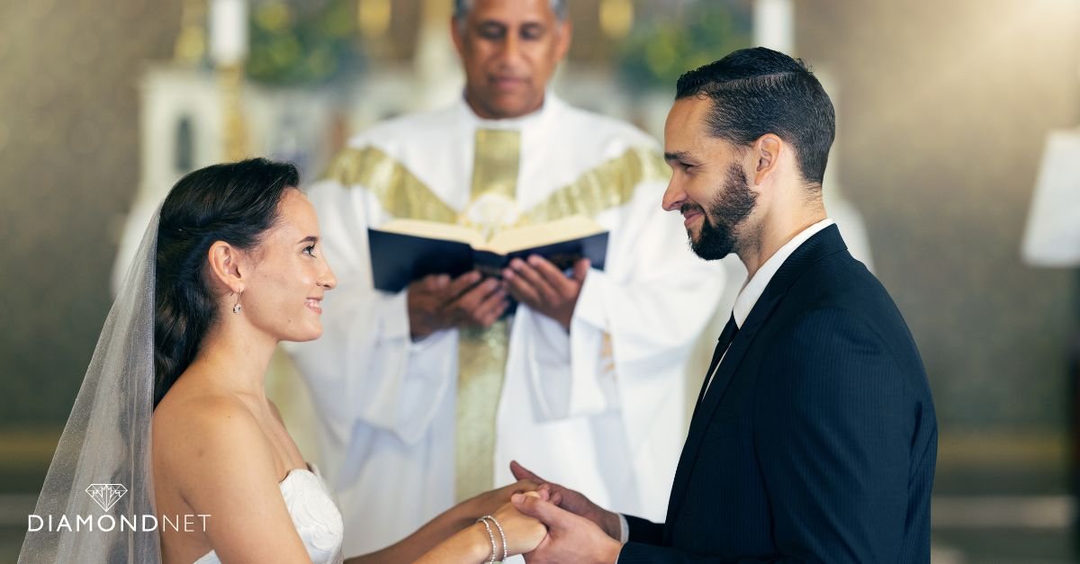 A couple exchanges vows at their commitment ceremony