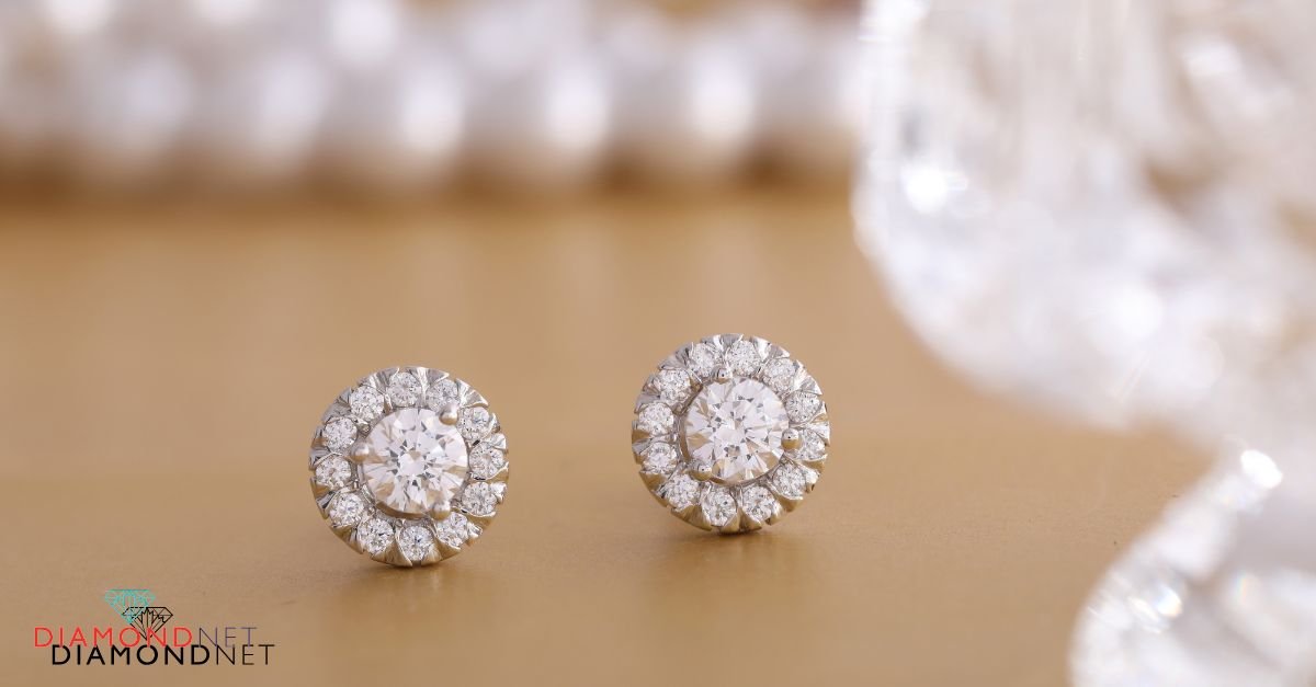 Two diamond stud earrings nestled in a stylish box, emphasizing their elegance and beauty