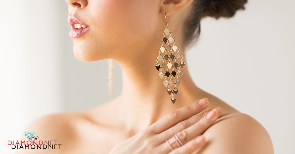 Elegant woman adorned with diamond earrings, highlighting custom diamond jewelry in Vancouver