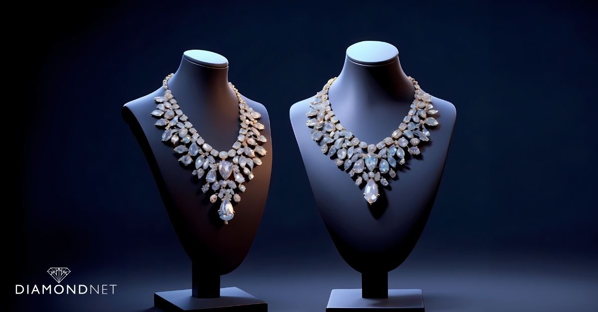 A woman showcasing a multi-layered bib necklace